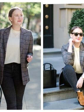 Everlane Chocolate Houndstooth Wool Oversized Blazer Size 14 Brown Plus